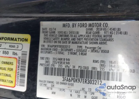 2014 Ford Fusion Titanium from USA, damaged, VIN 3FA6P0K97ER303212